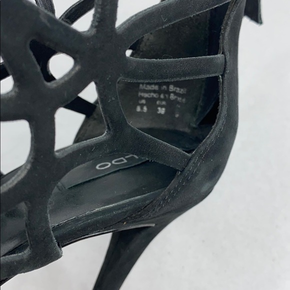 Aldo Black Suede Sz 8.5 High Heel Sandal Bootie - Picture 9 of 9